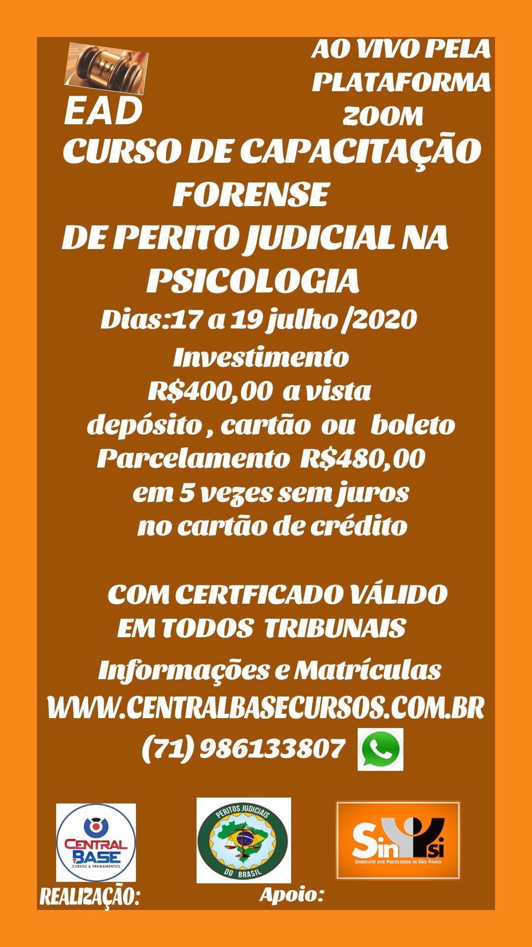 CURSO DE CAPACITAÇÃO FORENSE DE PERITO JUDICIAL NA PSICOLOGIA