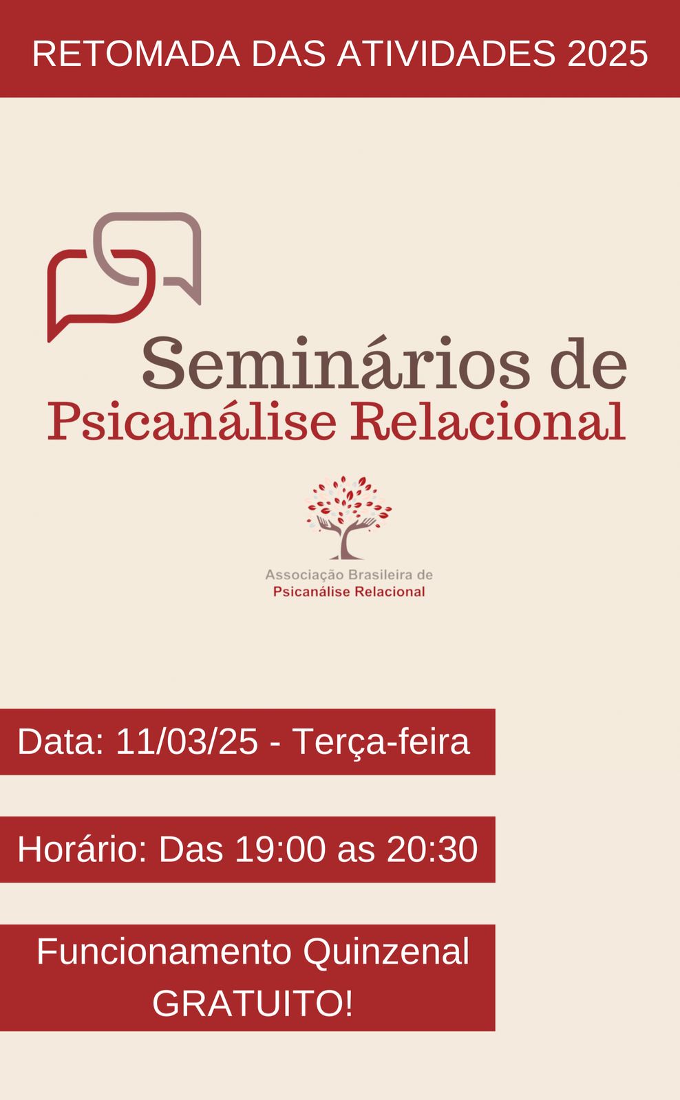 ATIVIDADE GRATUITA - SEMINÁRIOS - PSICANÁLISE RELACIONAL