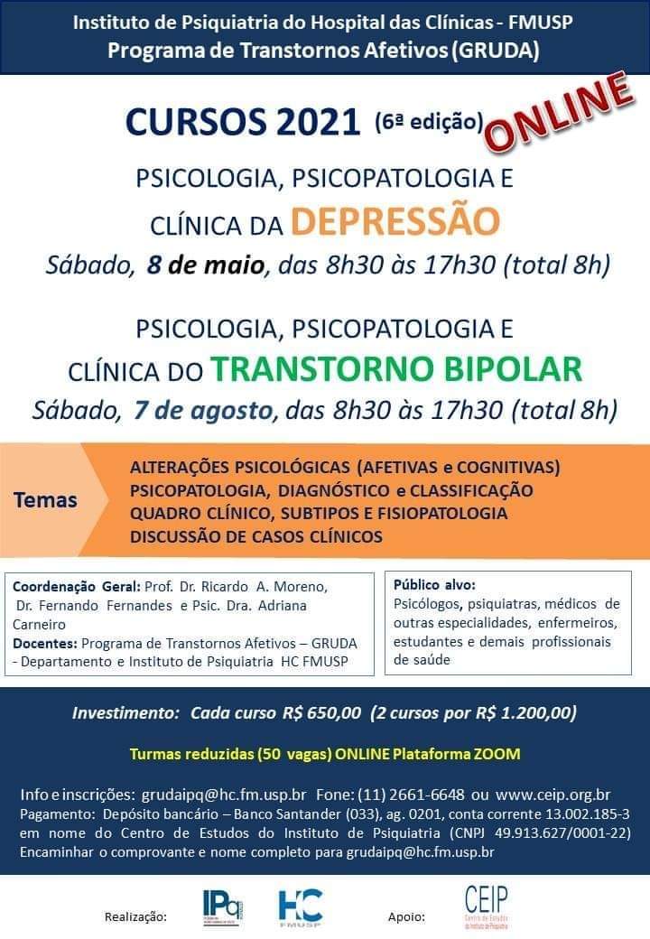 Cursos DEPRESSÃO E TRANSTORNO BIPOLAR - Psicologia, Psicopatologia e Clínica 2021