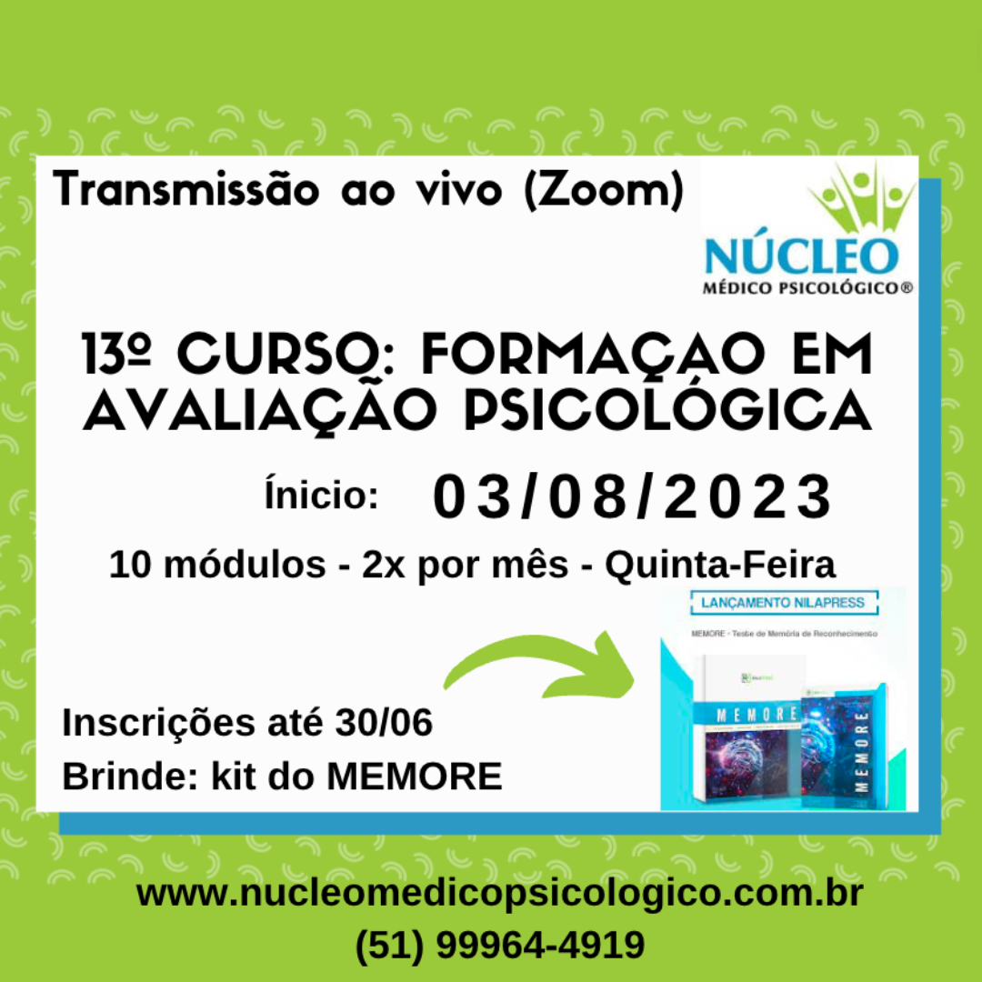 13º Curso de Formação em Avaliação Psicológica (AO VIVO PELO ZOOM)