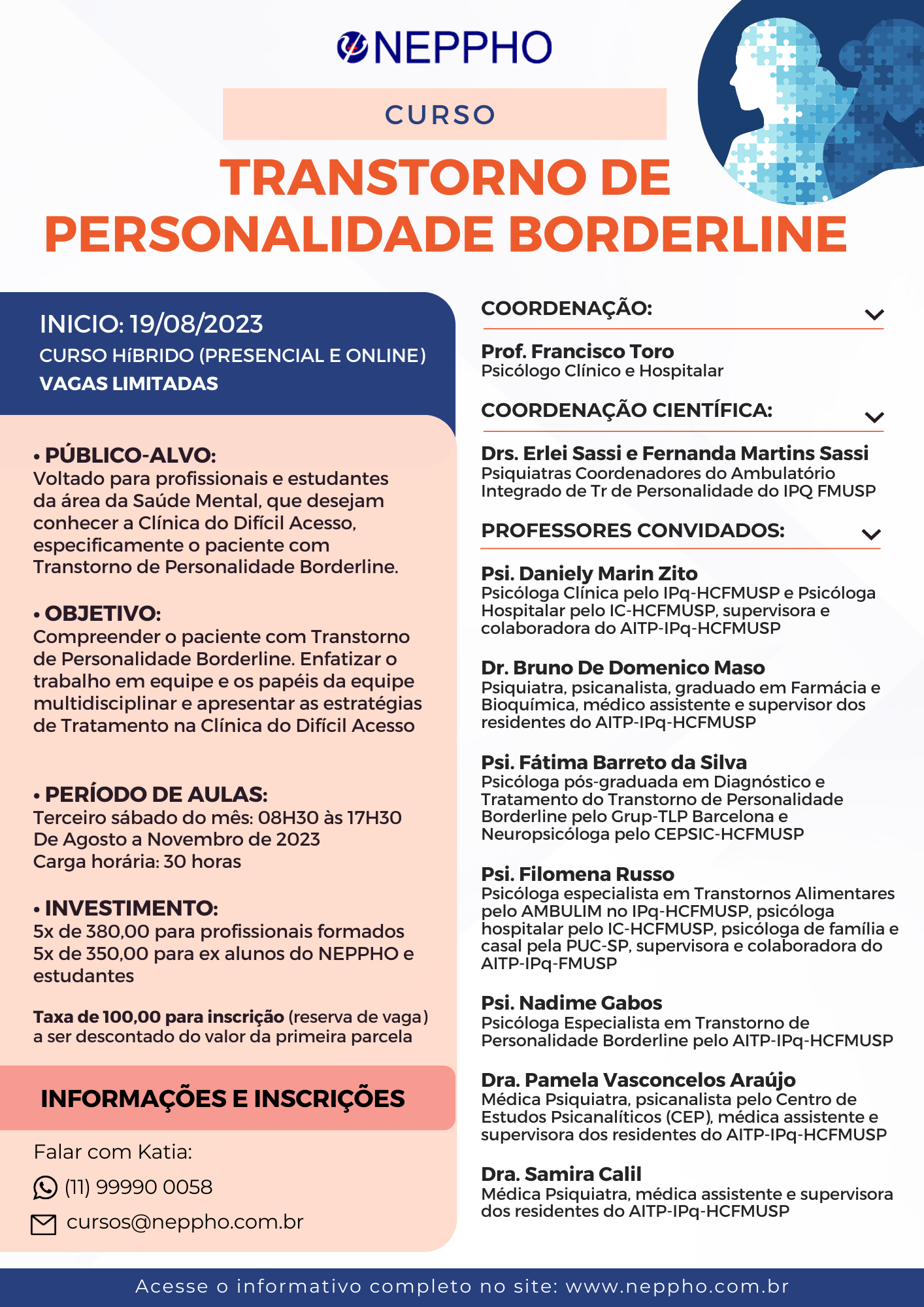 Curso híbrido - Transtorno de Personalidade Borderline - Aulas presenciais com transmissão online