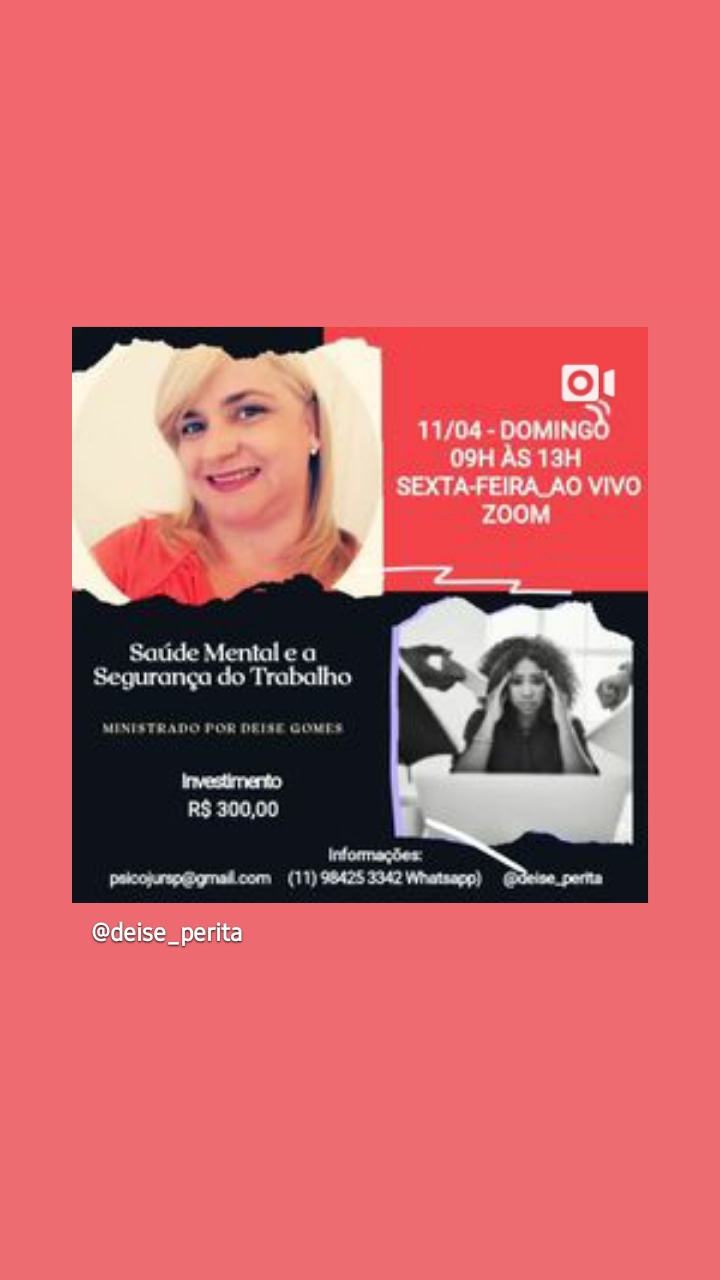 Ao vivo - Curso de Capacitação do Psicólogo direcionada a Saúde Mental e a Segurança do Trabalho