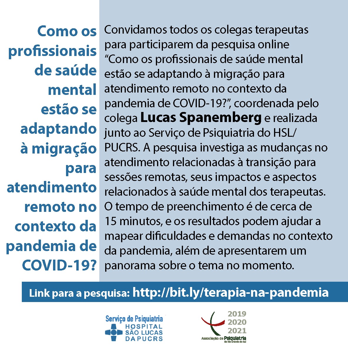 Pesquisa online da PUCRS: como os terapeutas estão se adaptando a migração ao atendimento remoto?