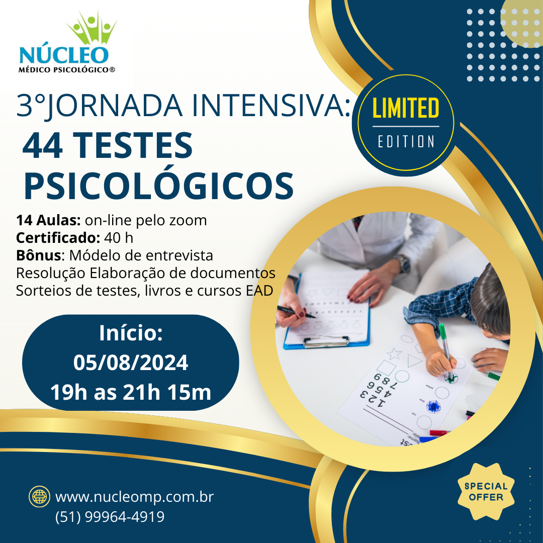 3° Jornada Intensiva de Testes Psicológicos - 40h - bônus e valor especial - Edição Limitada