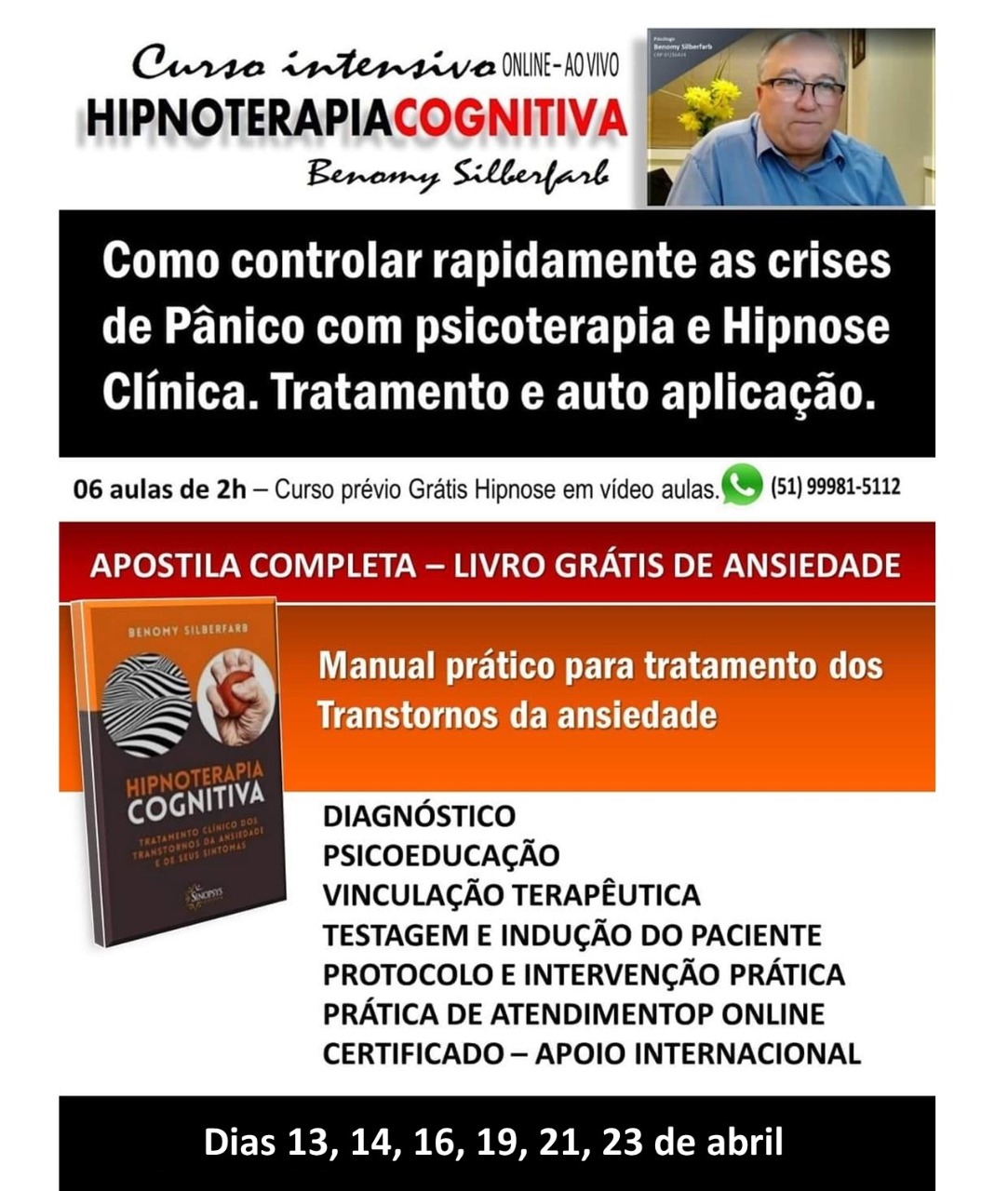 Curso Intensivo Online Ao Vivo  Psicoterapia e Hipnose Clínica.