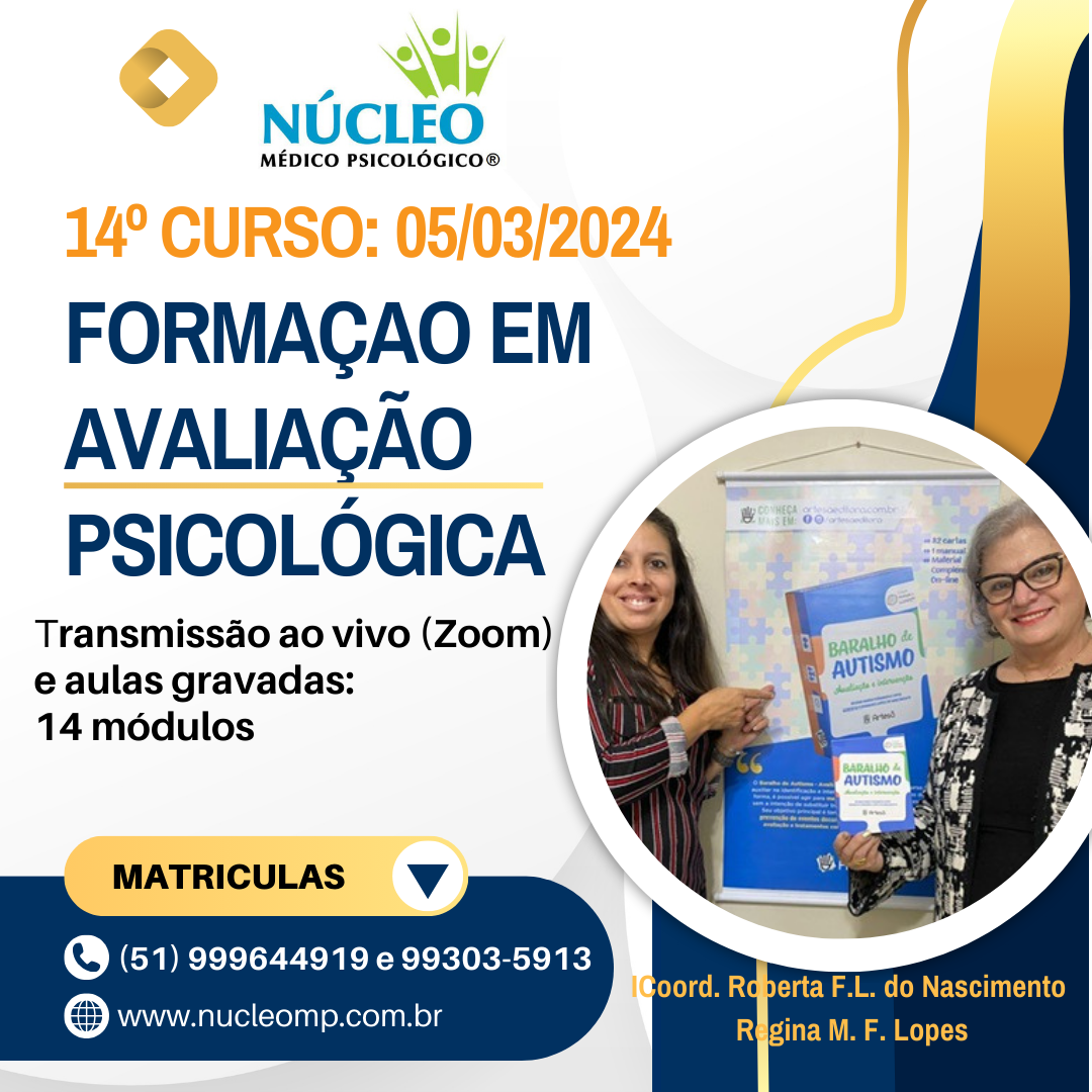 14º Curso de Formação em Avaliação Psicológica (AO VIVO PELO ZOOM)