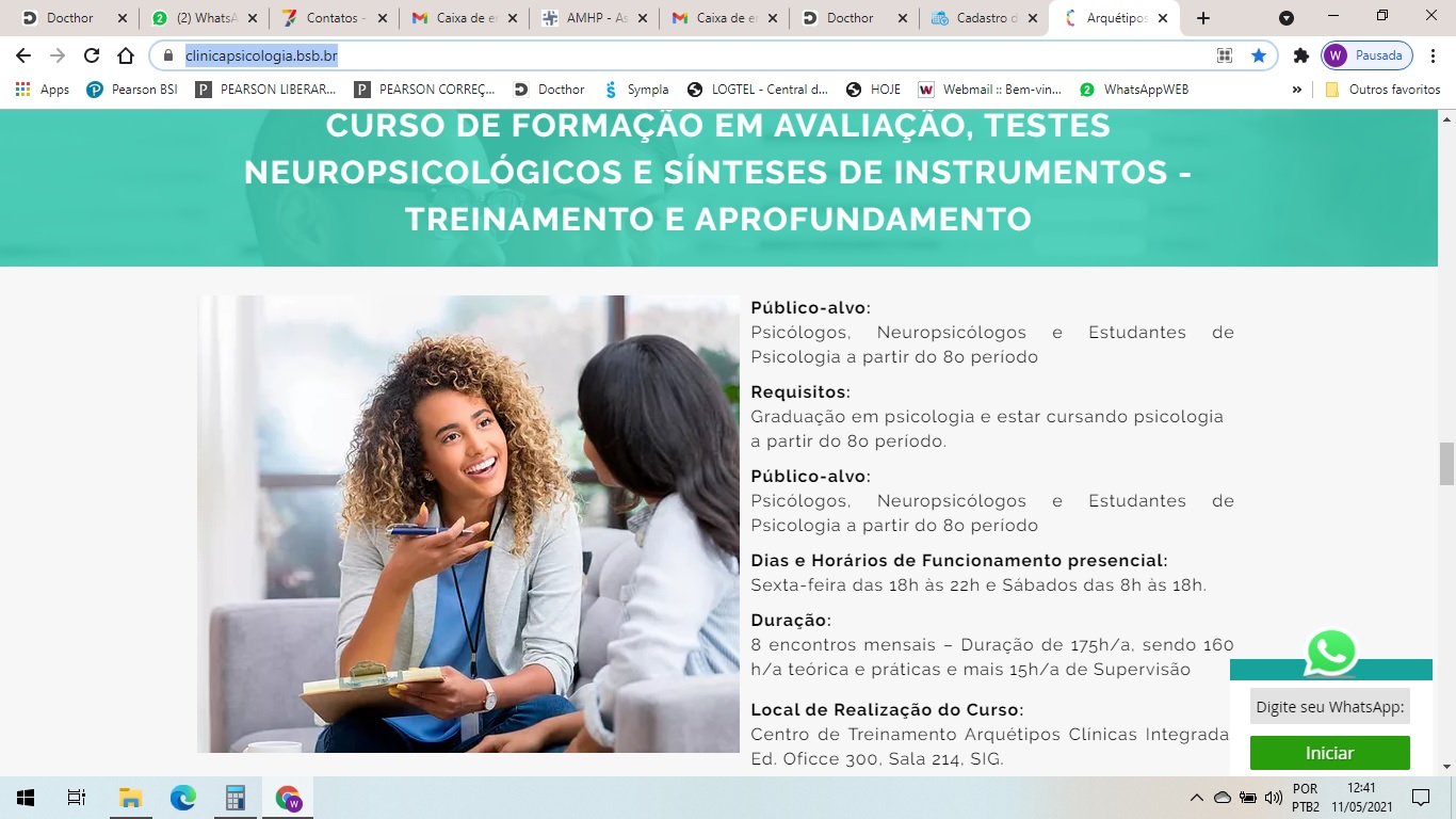 CURSO DE FORMAÇÃO EM AVALIAÇÃO, TESTES NEUROPSICOLÓGICOS E SÍNTESES DE INSTRUMENTOS - TREINAMENTO E APROFUNDAMENTO